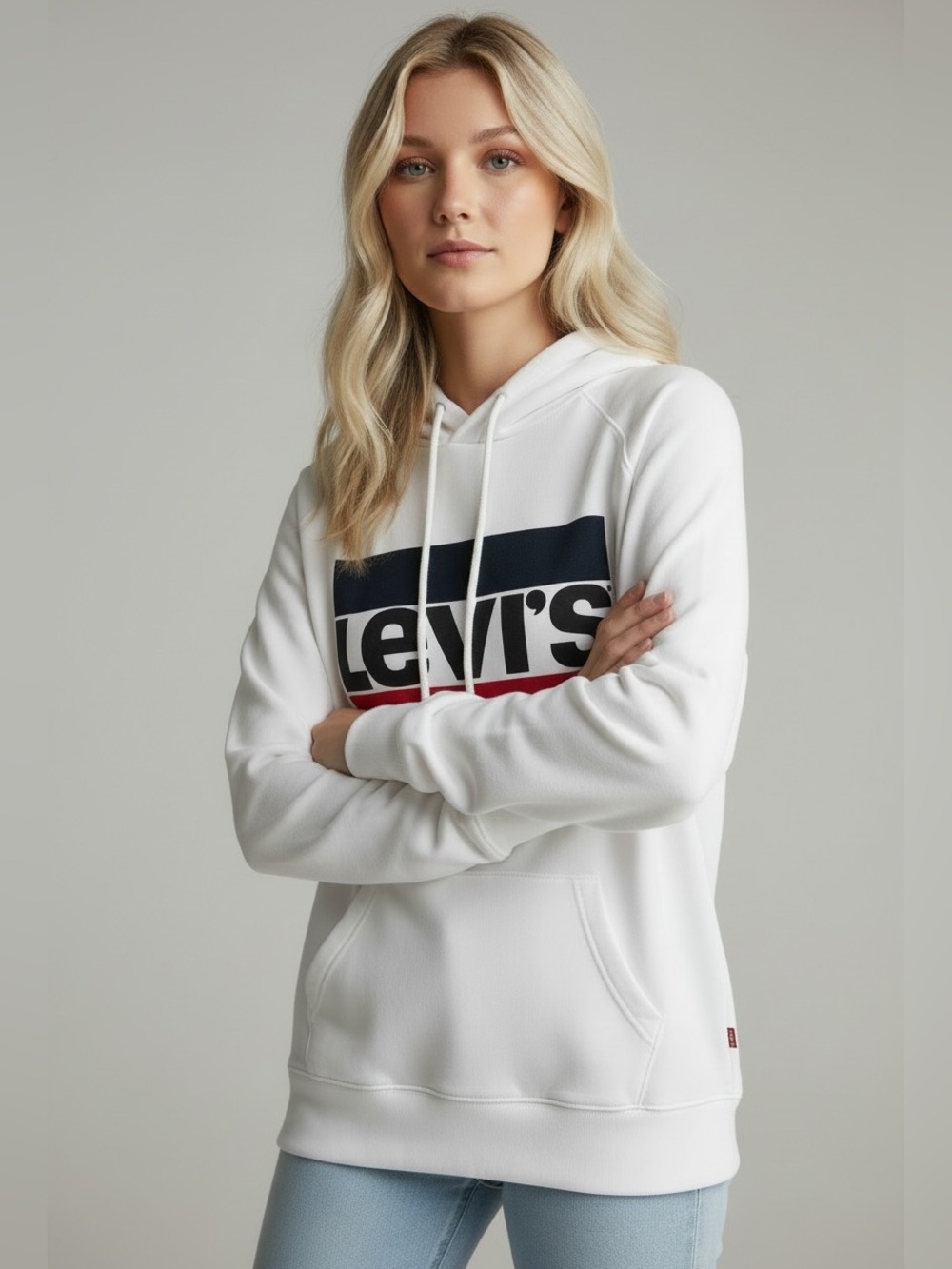 Levi's White Logo Graphic Hooded Sweatshirt - Size XS